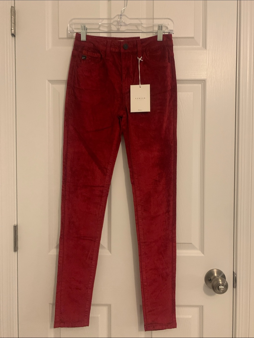 KanCan Red Ginny Mid Rise Velvet Ankle Skinny Pants (NWT)